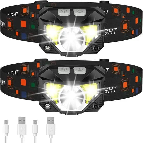 Lanterna de Cabeça LHKNL, Lanterna LED Ultra-Leve e Brilhante Recarregável com Luz Branca e Vermelha, Pacote com 2 Lâmpa