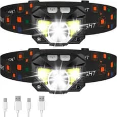 Lanterna de Cabeça LHKNL, Lanterna LED Ultra-Leve e Brilhante Recarregável com Luz Branca e Vermelha, Pacote com 2 Lâmpa