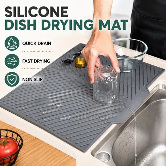 OPELLIA Tapete de Silicone para Secar Louça Tamanho M 425×330mm Drenagem Rápida Antiderrapante Silicone Grau Alimentício