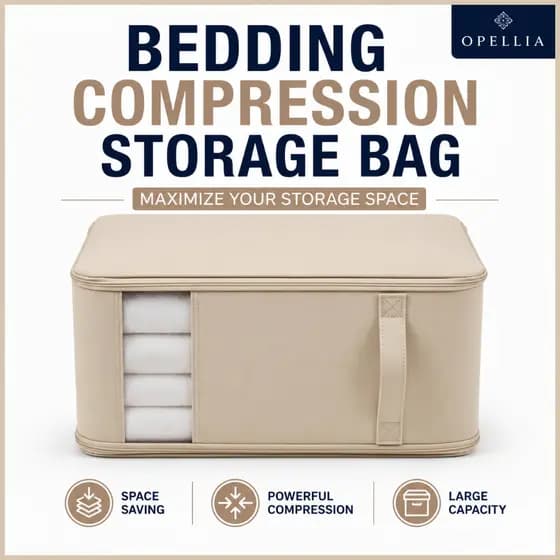 OPELLIA Organizador para Edredom Tamanho L Grande Capacidade Dobrável Caixa Organizadora Bege Cinza Kit com 2