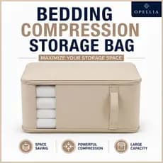 OPELLIA Organizador para Edredom Tamanho L Grande Capacidade Dobrável Caixa Organizadora Bege Cinza Kit com 2