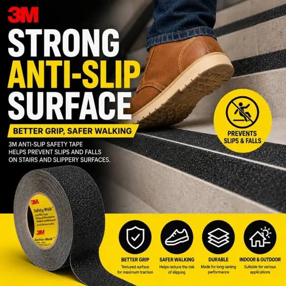 Fita De Segurança Antiderrapante Multiuso 3M , 50mm x 15M , Preta , Para Piso De Escada Banheiro , Escadas , Entrada Int