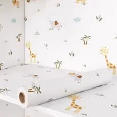 OPELLIA Papel De Parede Para Quarto Infantil , Padrão Animal Fofo , Autoadesivo , Casca E Bastão , Decoração , 60 Cm x 1