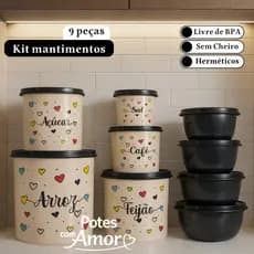 Kit de potes mantimentos cozinha 5 peças + 4 potes organizadores
