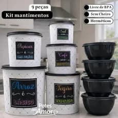 Kit de potes organizadores para mantimentos de cozinha com 9 peças decoradas