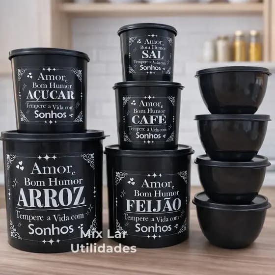 Kit de mantimentos organizadores de cozinha com 9 potes plásticos