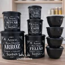 Kit de mantimentos organizadores de cozinha com 9 potes plásticos