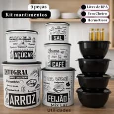 Kit mantimentos de cozinha 9 potes de plástico decorado
