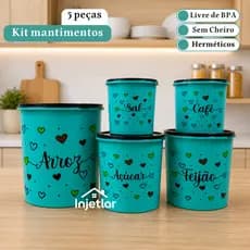 Kit potes de mantimentos para cozinha com 5 peças decoradas de plástico