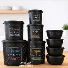 Kit de potes para mantimentos de cozinha + potes redondos de plástico