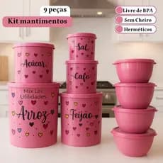 Kit potes de mantimentos para cozinha 5 peças + 4 potes redondos