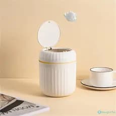 Lixeira De Mesa Pensativa, Escritório, Sala De Estar, Cesta De Papel Com Tampa, Lixeira De Mesa, Maquiagem, Armário De A