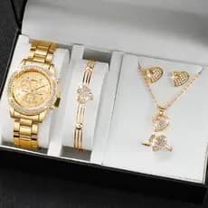 Conjunto de Relógio e Pulseira de Luxo com Strass, Conjunto de Cristal de Quartzo em Aço Inoxidável, Ideal para Aniversá