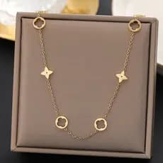 Colar de Aço Titânio de Luxo Leve Ht, Banhado a Ouro 18K, com Design de Folha de Ouro Oca, Detalhes de Estrela e Flor, C