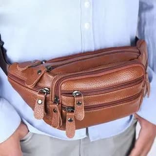 Bolsa De Couro Genuína De Cintura Multifuncional De Grande Capacidade Resistente Ao Desgaste Exterior Carteira De Celula