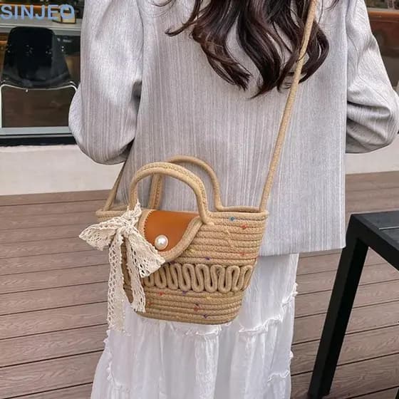 Bolsa Tote De Praia SINJEO , Grande Capacidade Com De Palha Tecida Em Fita , Ombro Oca Estilo Francês