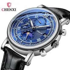 2025 Novos Relógios CHENXI Para Homem Pulseira De Couro Data Fase Da Lua À Prova Dwaterproof Água Quartzo De Pulso Moda