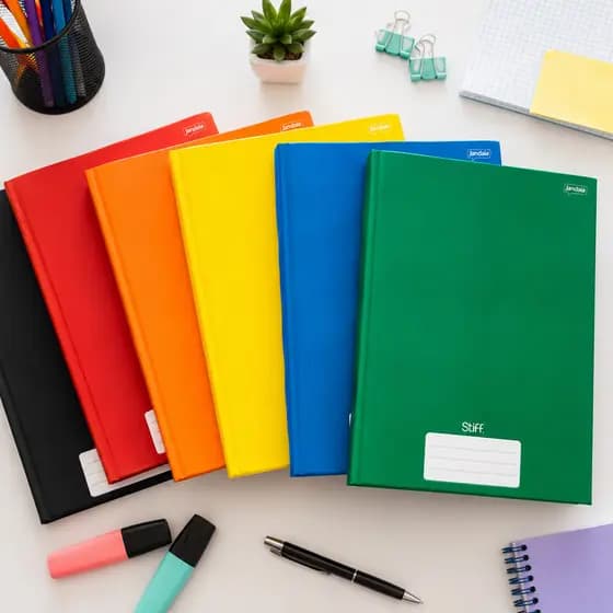 Kit 5 Caderno Brochura Jandaia Stiff 48 Folhas Capa Dura Costurado Pautado Cores Variadas