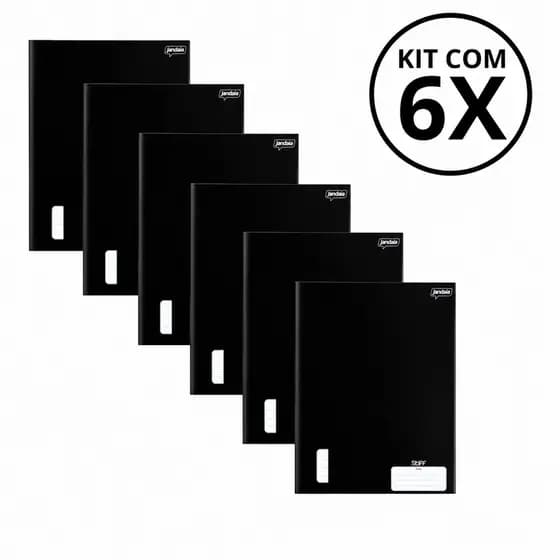 Kit 6 Cadernos Universitário Jandaia Stiff 96 Folhas Capa Dura Brochura Costurado Preto Pautado kit 2 cadernos
