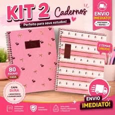 kit 2 cadernos infantil femininos 80 folhas cada 200mmx275mm grande universitario
