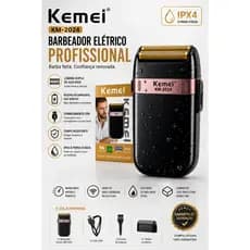 Barbeador Elétrico Kemei KM-2024 Recarregável USB Masculino Lâmina Dupla Portátil para Barba