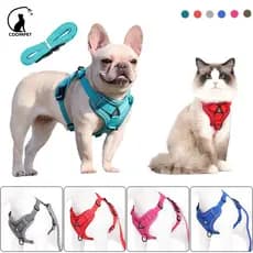 Coleira De Peitoral Cachorro Para Cães Com Guia Gatos Malha Refletiva De Estimação