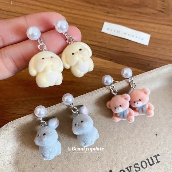 Agulha de prata reunindo coelho urso pérola brincos doce bonito nicho brincos luz luxo High-End brincos femininos
