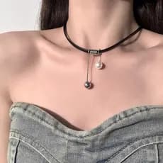 Colar de couro com borla de pérola feminino ins estilo legal colar de pescoço verão simples e exclusivo