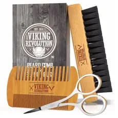 Conjunto de Pente e Escova para Barba Viking Revolution para Homens -- Escova de Cerdas Naturais de Javali e Pente de Ma