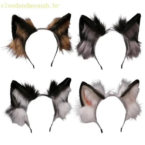 CLO Tiara de Orelhas de Lobo em Pelo Sintético Realista e Macio, Adequada para Fantasias de Anime e Cosplay KMH3 WUD1