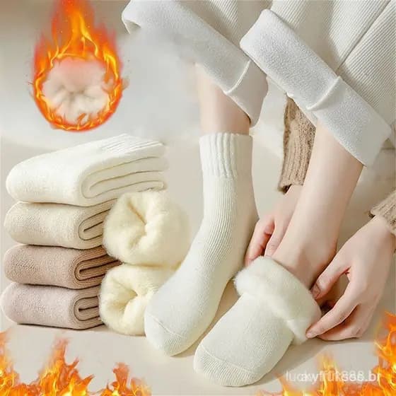 Mulheres Inverno Quente Meias Engrossar Térmicas Lã Cashmere Neve Doce Macio Algodão Malha Sala Chão Sono