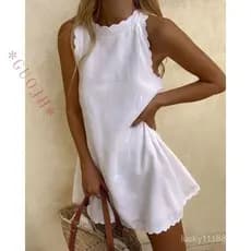 Vestido De Linho De Algodão Feminino Sem Manga Verão Branco Curto Para Mulher Moda Casual Vintage Elegante Roupa De