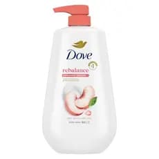 Sabonete Líquido Dove Rebalance Pêssego Branco e Leite de Arroz para Pele Macia como Loção por 24h, Hidratante, Sem Sulf