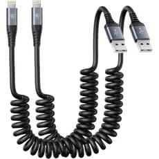 Cabo Lightning Enrolado, Cabo Carregador para iPhone 3FT para Carro, Pacote com 2 [Certificado MFi da Apple] Cabo Lightn