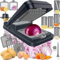 SpaceHacks Picador de Legumes 12 em 1, Utensílios de Cozinha com 7 Lâminas, Picador de Legumes, Alimentos, Cebola, Fatia