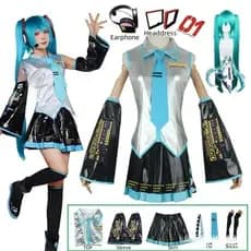 Anime Miku Role Playing Costume Peruca Tiara Conjunto De Acessórios Para Festa De Halloween Meninas E Mulheres