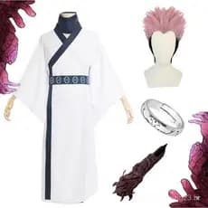Peruca de Cosplay Anime Jujutsu Kaisen Ryomen Sukuna para Homens e Mulheres Adultos, Anel de Dedo, Kimono, Uniforme Hanf