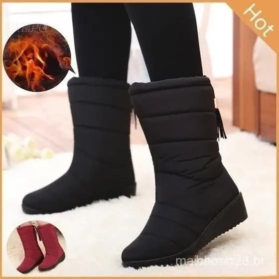 [Envio em 48 horas] Botas De Neve De Inverno Femininas Vermelho Preto Casual