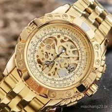 Luxo Prata Ouro Relógio Mecânico Automático Para Homens Esqueleto De Aço Completo De Pulso Over-Size Grande Dial Relogio