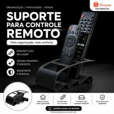 Suporte Organizador para Controle Remoto Porta Controle Moderno para Sala Rack TV Branco e Preto