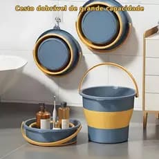 Balde 10L Dobrável e Retrátil, Material Resistente de Silicone e Plástico, Alça Confortável, Economiza Espaço