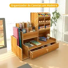 Organizador de Mesa MDF Multiuso com Gaveta e Nicho