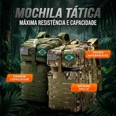 Mochila Tática Militar 50L com Patch Bandeira do Brasil Mochila de Camping Caminhada Resistente Impermeável para Aventur