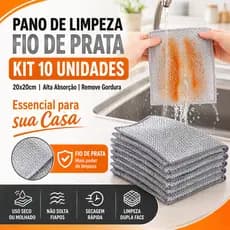 Pano de Limpeza Fio de Prata Dupla Face 10 Unidades Remove Gordura 20x20cm