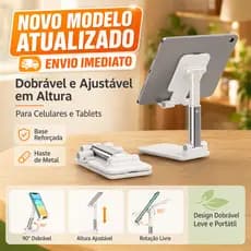 Suporte para Celular e Tablet Dobrável Altura e Ângulo Ajustável Haste Metálica Portátil