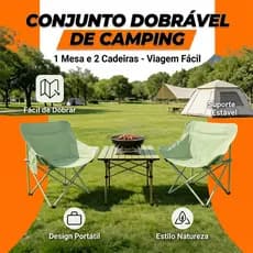 Conjunto de Camping Mesa Retangular Dobrável + 2 Cadeiras Lua Portátil Resistente para Praia Trilha Viagem ao Ar Livre