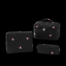 [GAVBR] 1/3 Pcs Bolsa De Maquiagem Portátil Feminina Com Alça Cosméticos Acolchoada Laço De Grande Capacidade Para Armaz