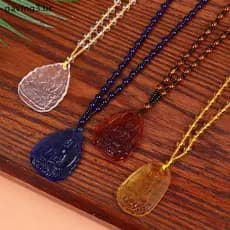 [GAVBR] Azul Branco Ouro E Cristal Amarelo Esculpido Buda Bodhisattva Pingente Nelace Jóias Charme Aura Amuleto Presente