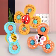 3 Peças Brinquedo de Banho Infantil com Ventosa Giratória, Brinquedo de Banho para Bebê, Animais Giratórios de Mão,