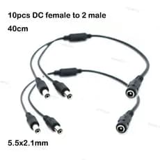 10 Pçs 0.4M 40cm DC 12v 1 Fêmea Para 2 Macho Divisor 2 Vias Plug Conector Cabo 24awg 2A 5.5mm * 2.1mm Fonte De Alimentaç